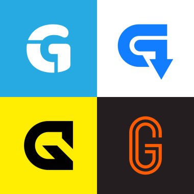 G harfi amblem işaretleri koleksiyonu. Vektör şirketi logosu ayarlandı.