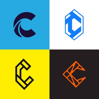C harfi logo simgesi taşıyıcı tasarımı koleksiyonu.