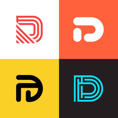 D harfi logo koleksiyonu vektör tasarımı. Basit şirket logo simgeleri kümesi.