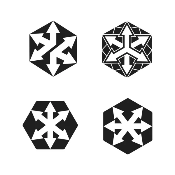 Mehrfaches Pfeilvektorzeichen Sechseck Logo Mit Sechs Pfeilen — Stockvektor