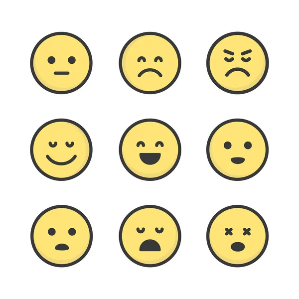Set Simple Flat Emoji Icons Emoticons Collection Vector Design Cute — Stock Vector