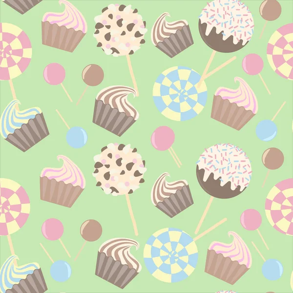 Birthday Seamless Pattern Caramel Chocolate Marshmallows Pops Lollipops Yellow Background — Stock Photo, Image