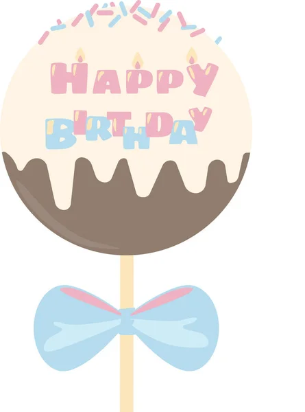 Happy Birthday Lollipop Auf Weißem Hintergrund Schokolade Und Sahne Gratulieren — Stockfoto
