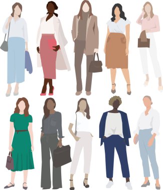 Ofis elbiseli kadınlar her yaş için bir iş tarzıdır. Moda eğilimi seti