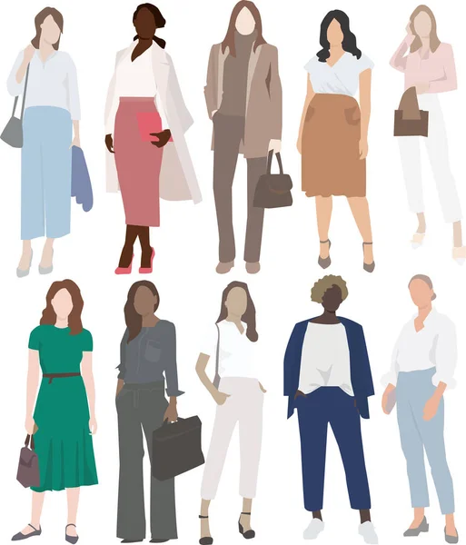 Les Femmes Dans Les Vêtements Bureau Sont Style Affaires Pour — Image vectorielle