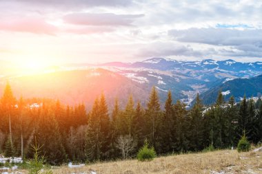 Doğal kış görünümü Karpat dağın zirvesinde.