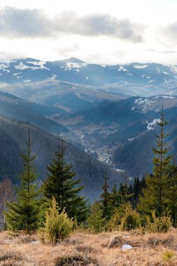 Doğal kış görünümü Karpat dağın zirvesinde.