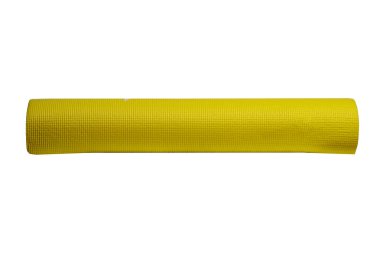 Beyaz bir arka plan, izole sarı yoga mat