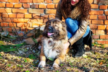 Kafkas çoban ile keyifli bahar günde oynayan genç kadın