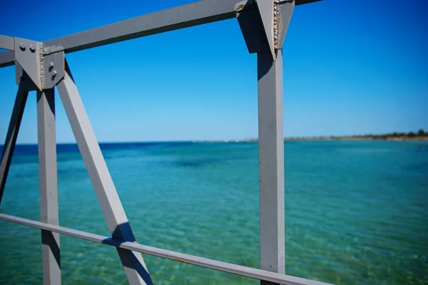 Escada Natação Aço Inoxidável Para Descida Água Mar Cais Baía — Fotografia de Stock