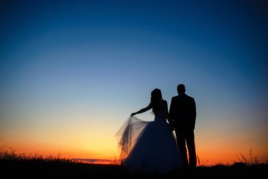 Düğün çifti alanındaki silüeti. Gelin ve damat birlikte.