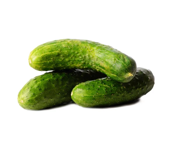 Ripe Washed Appetizing Tasty Bright Green Cucumber White Isolated Background — Stock Photo, Image