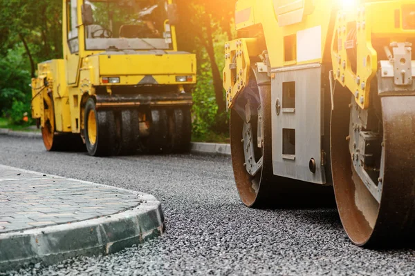 Background Asphalt Roller Stack Press Hot Asphalt Road Repair Machine — Stock Photo, Image