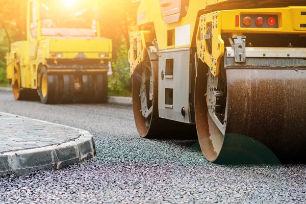 Background Asphalt Roller Stack Press Hot Asphalt Road Repair Machine — Stock Photo, Image