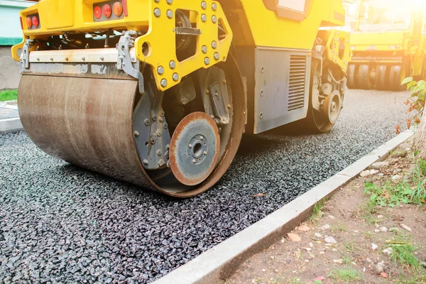 Background Asphalt Roller Stack Press Hot Asphalt Road Repair Machine — Stock Photo, Image