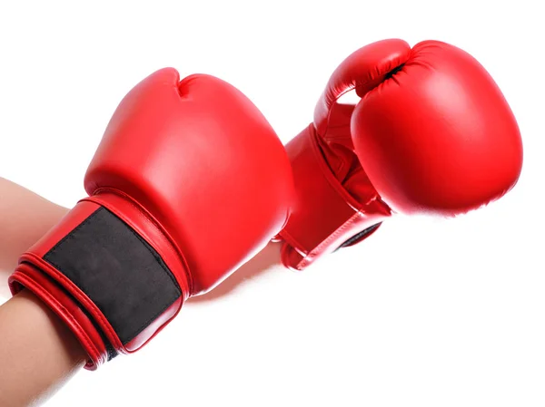 Isolated Hands Red Boxing Gloves White Background — Stock Photo, Image