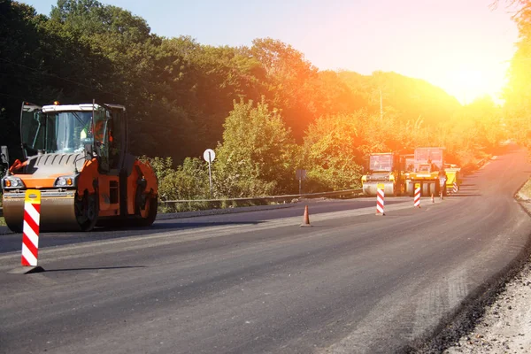 Carrying Out Repair Works Asphalt Roller Stacking Pressing Hot Lay Royalty Free Stock Images