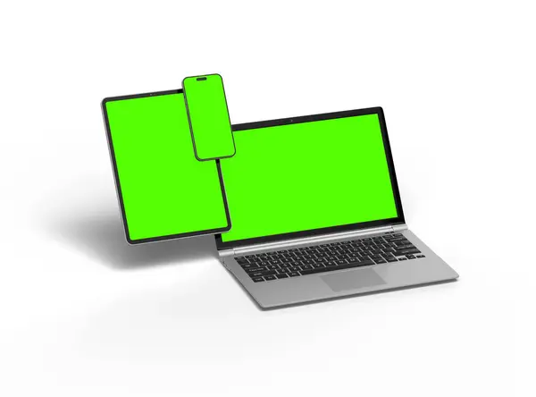 Mockup Van Laptop Tablet Smartphone Een Lichte Achtergrond — Stockfoto