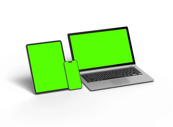 Mockup Van Laptop Tablet Smartphone Een Lichte Achtergrond — Stockfoto