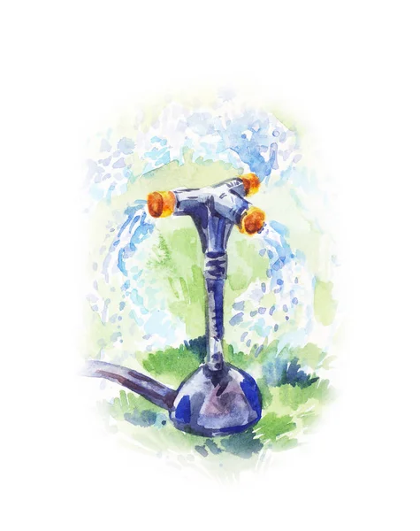 Watercolor Illustration Watering Process Garden Sprayer Summer Mood Sunny Drawing — Stock Photo, Image