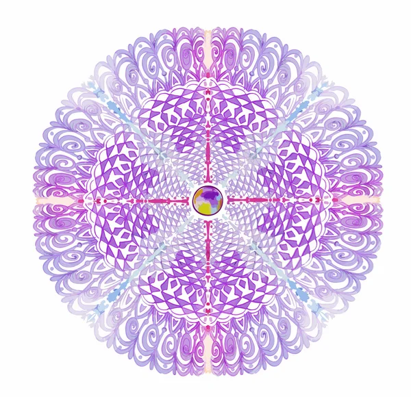 Mandala Dentelle Vectorielle Violet Clair Aquarelle Dessinée Main Élément Décoratif — Image vectorielle