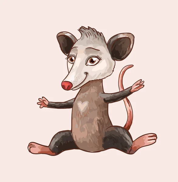 Cartoon Possum Eller Råtta Sitter Sträng Eller Göra Stretchingövningar Utveckla — Stock vektor
