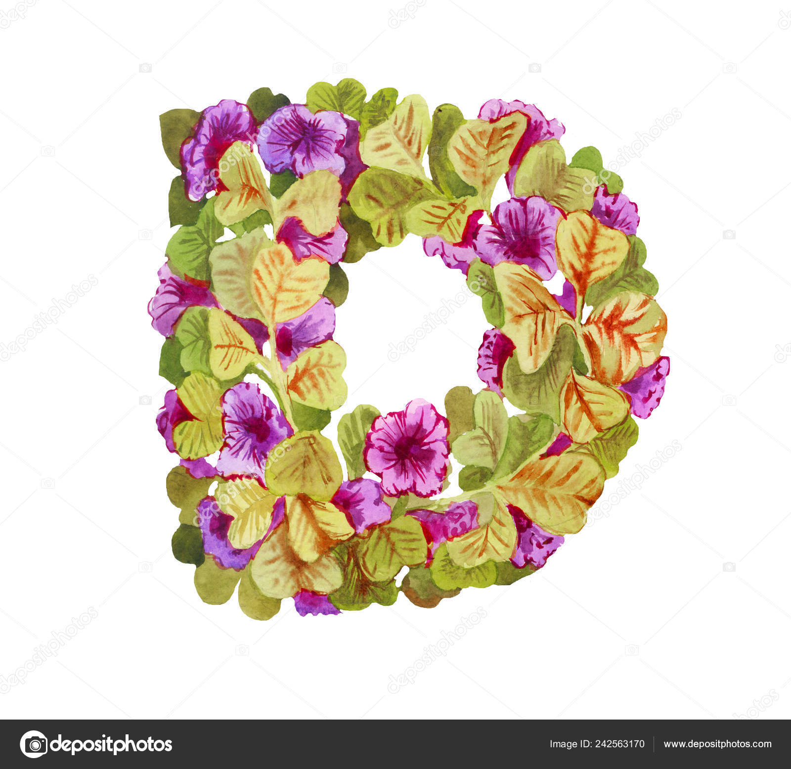 Beautiful Initial Letter Vintage Watercolor Element Isolated White Bright Summer Stock Photo C Charactersforyou 242563170