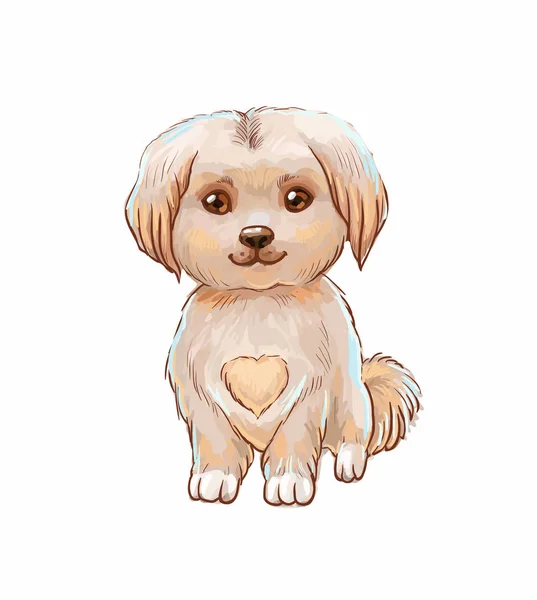 Симпатичный щенок с сердцем на животе. Векторная иллюстрация — стоковый вектор
