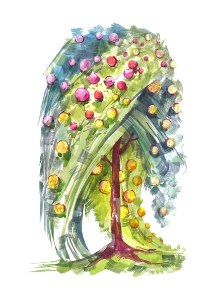 Geschmückter Aquarellbaum. Weihnachts-Konzept, Design von ungewöhnlichen — Stockfoto