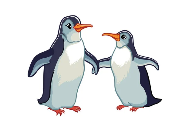 Pair Two Penguins Holding Wings Symbol Love Family Loyalty Arctic — Stock Vector