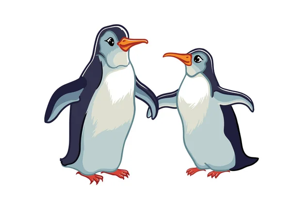 Sepasang Dua Pinguin Berpegangan Pada Oleh Sayap Simbol Cinta Keluarga - Stok Vektor