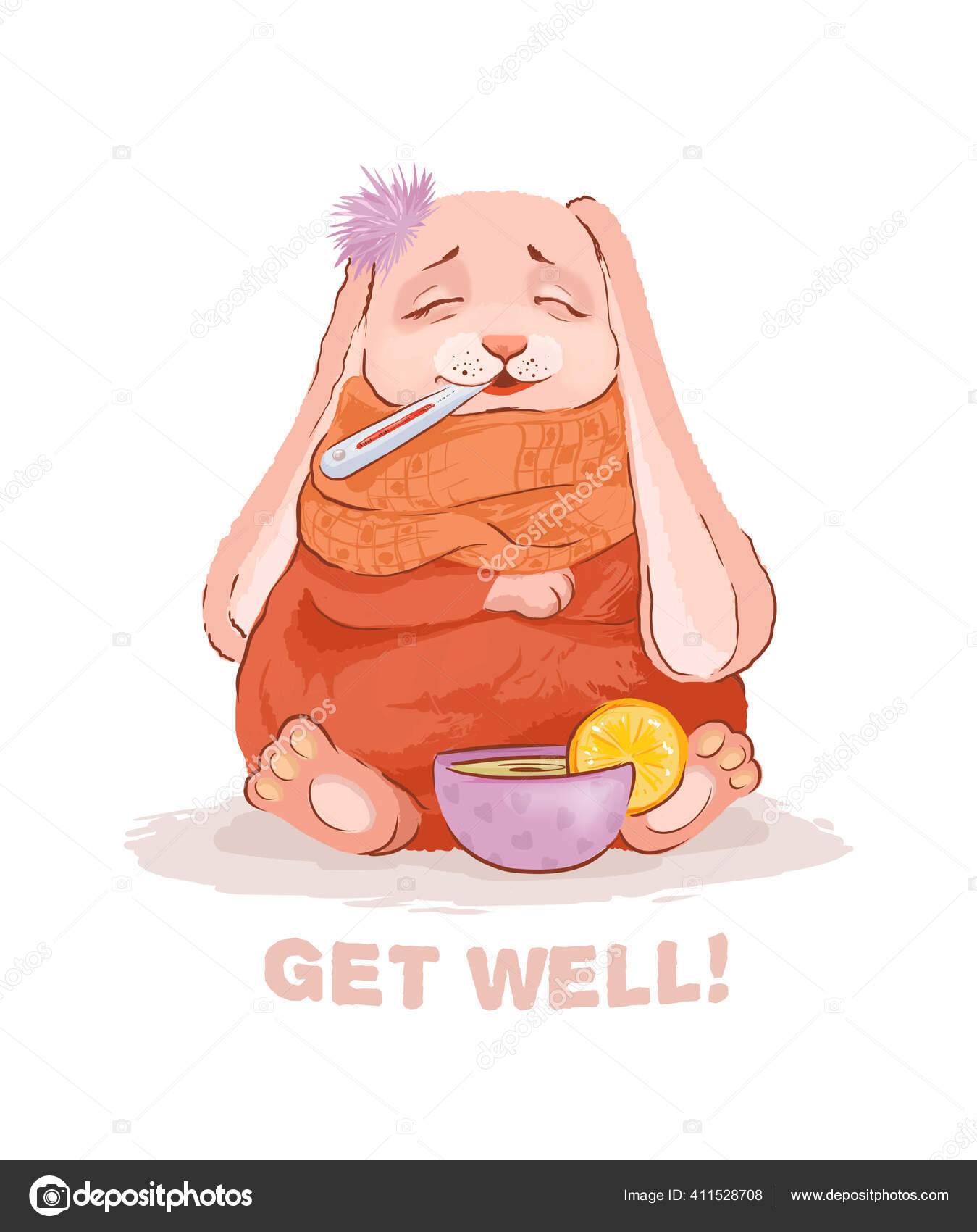 Sick Rabbit Thermometer Mouth Sits Wrapped Blanket Drinks Lemon Warming  Stock Photo by ©CharactersForYou 411528708