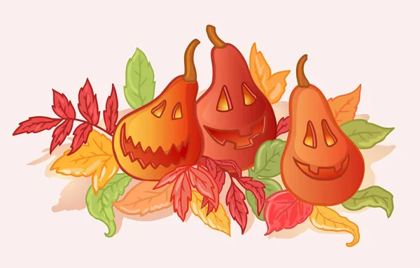 Tiga Labu Berukir Ilustrasi Yang Keren Untuk Halloween Pola Vektor - Stok Vektor
