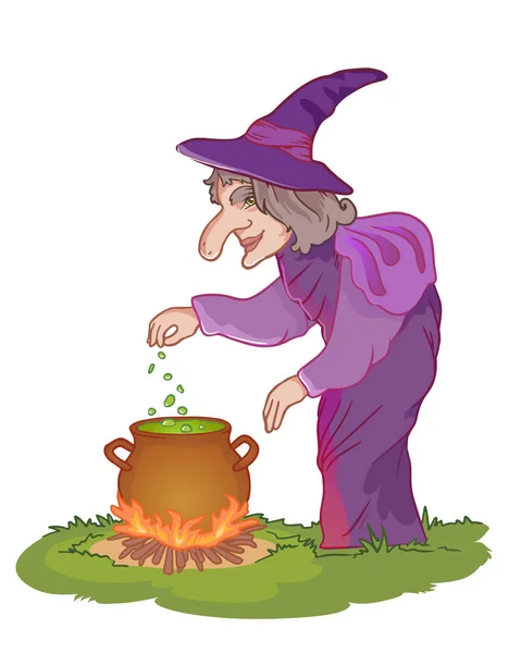 Vektor Ilustrasi Dengan Penyihir Berwarna Ungu Karakter Halloween - Stok Vektor