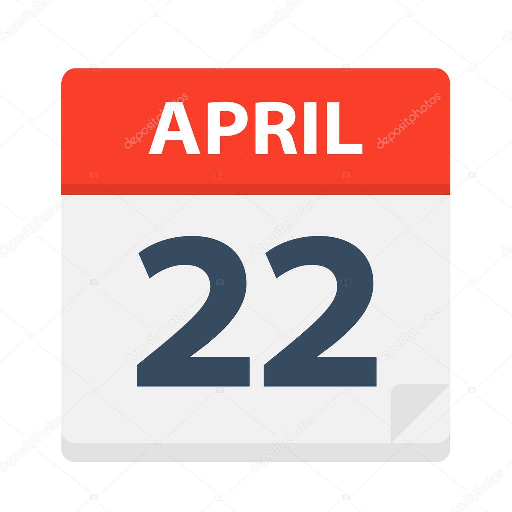 April 22 - Calendar Icon - Vector Illustration