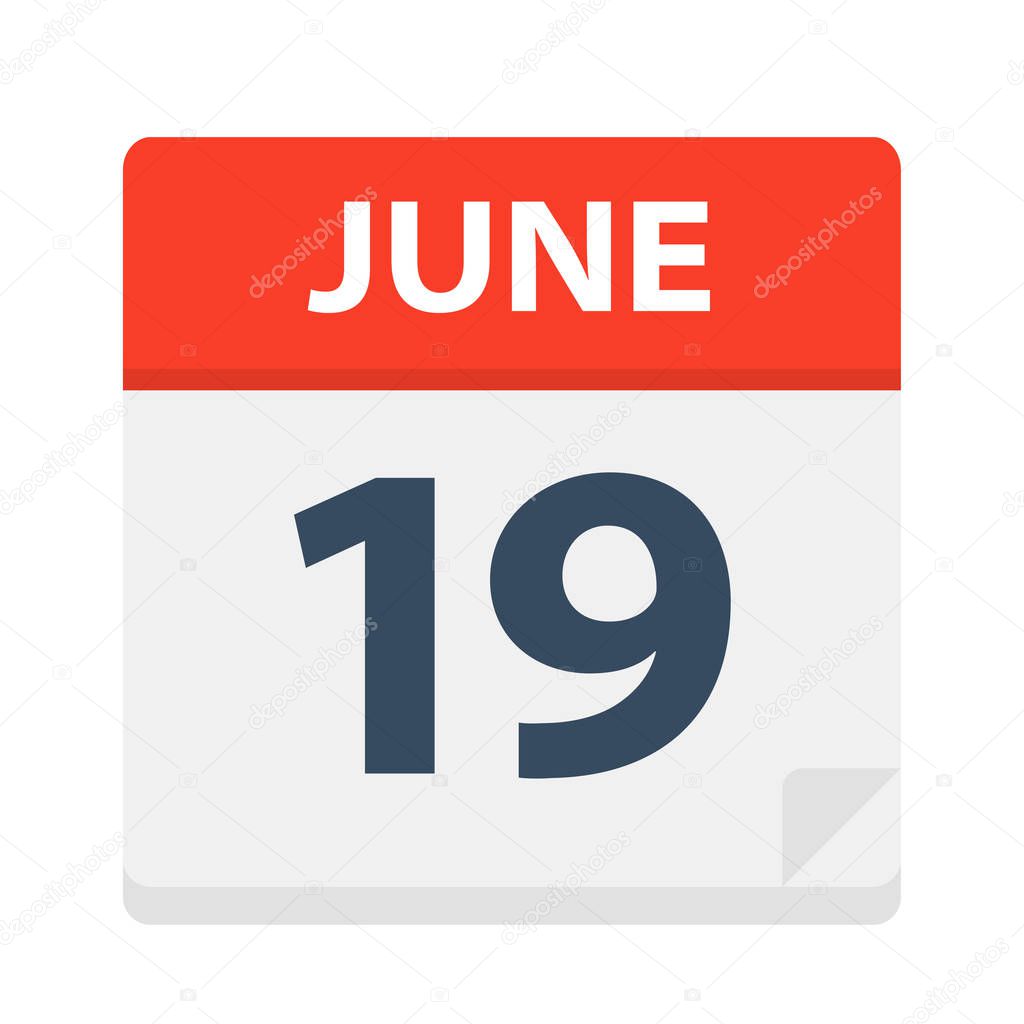 June 19 - Calendar Icon - Vector Illustration
