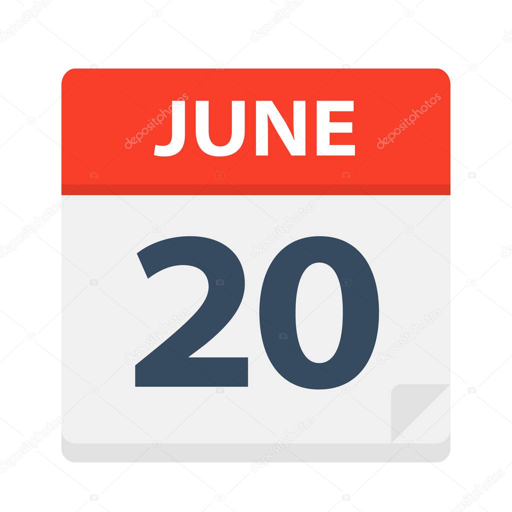 June 20 - Calendar Icon - Vector Illustration