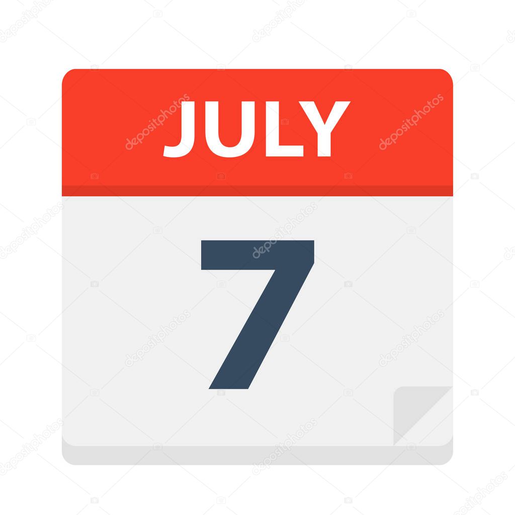 July 7 - Calendar Icon - Vector Illustration