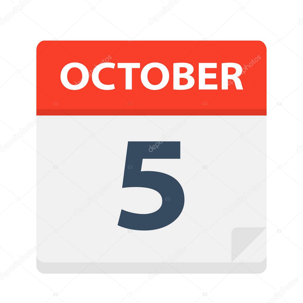 October 5 - Calendar Icon - Vector Illustration