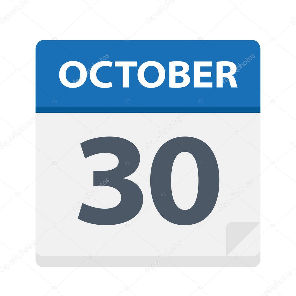 October 30 - Calendar Icon - Vector Illustration