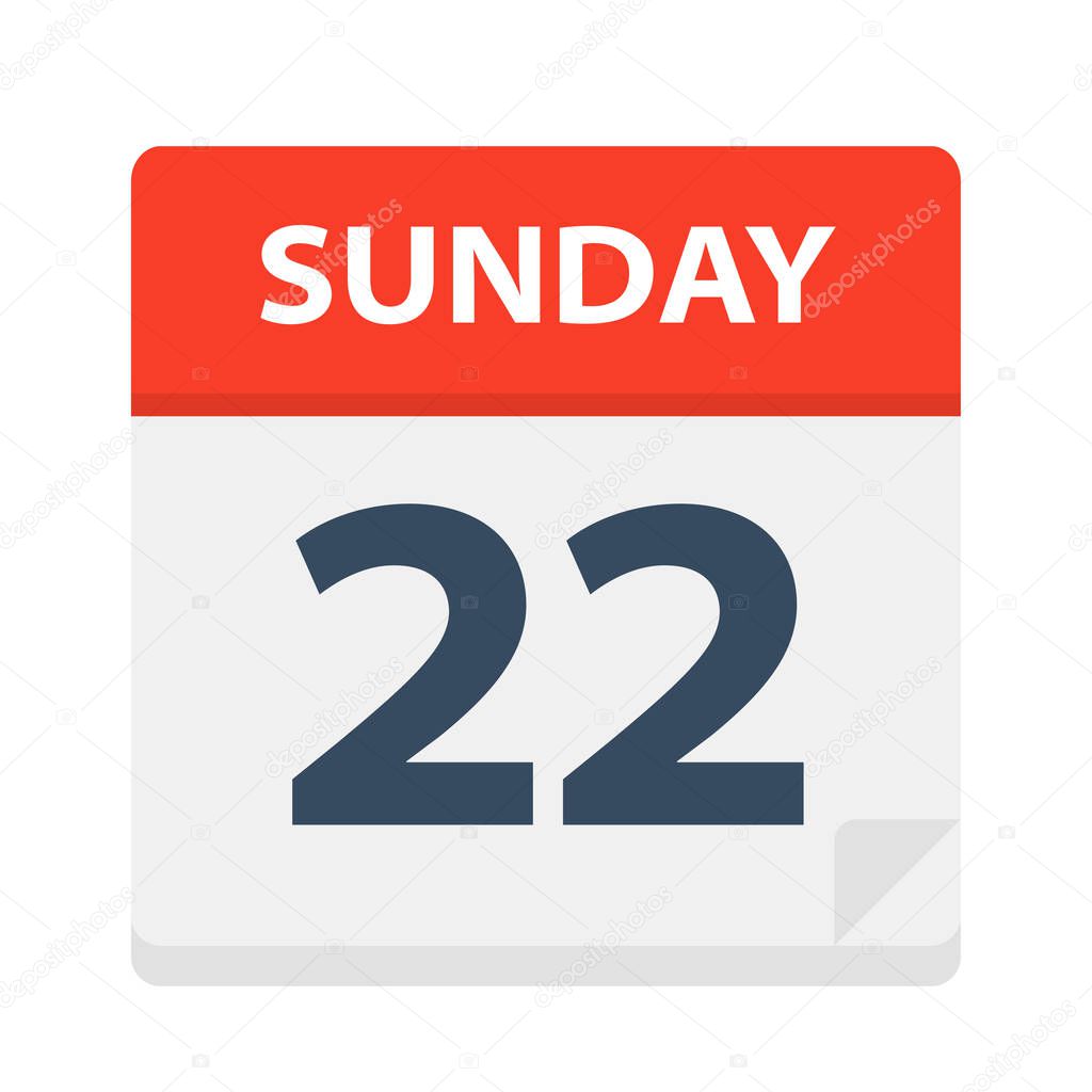 Sunday 22 - Calendar Icon - Vector Illustration