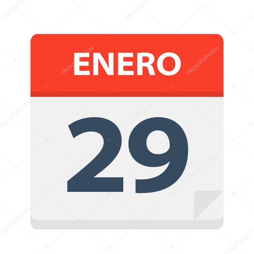 Enero 29 - Calendar Icon - January 29 - Vector Illustration