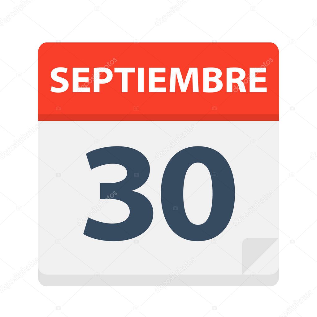 Septiembre 30 - Calendar Icon - September 30 - Vector Illustration
