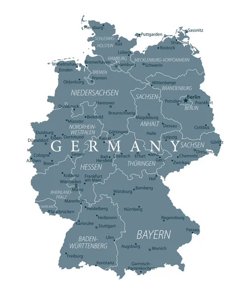 Germany Map Grayscale Detailed Vector Illustration — Stock Vector