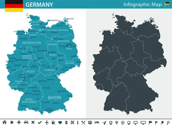 Deutschlandkarte Symbole Detaillierte Vektorillustration — Stockvektor