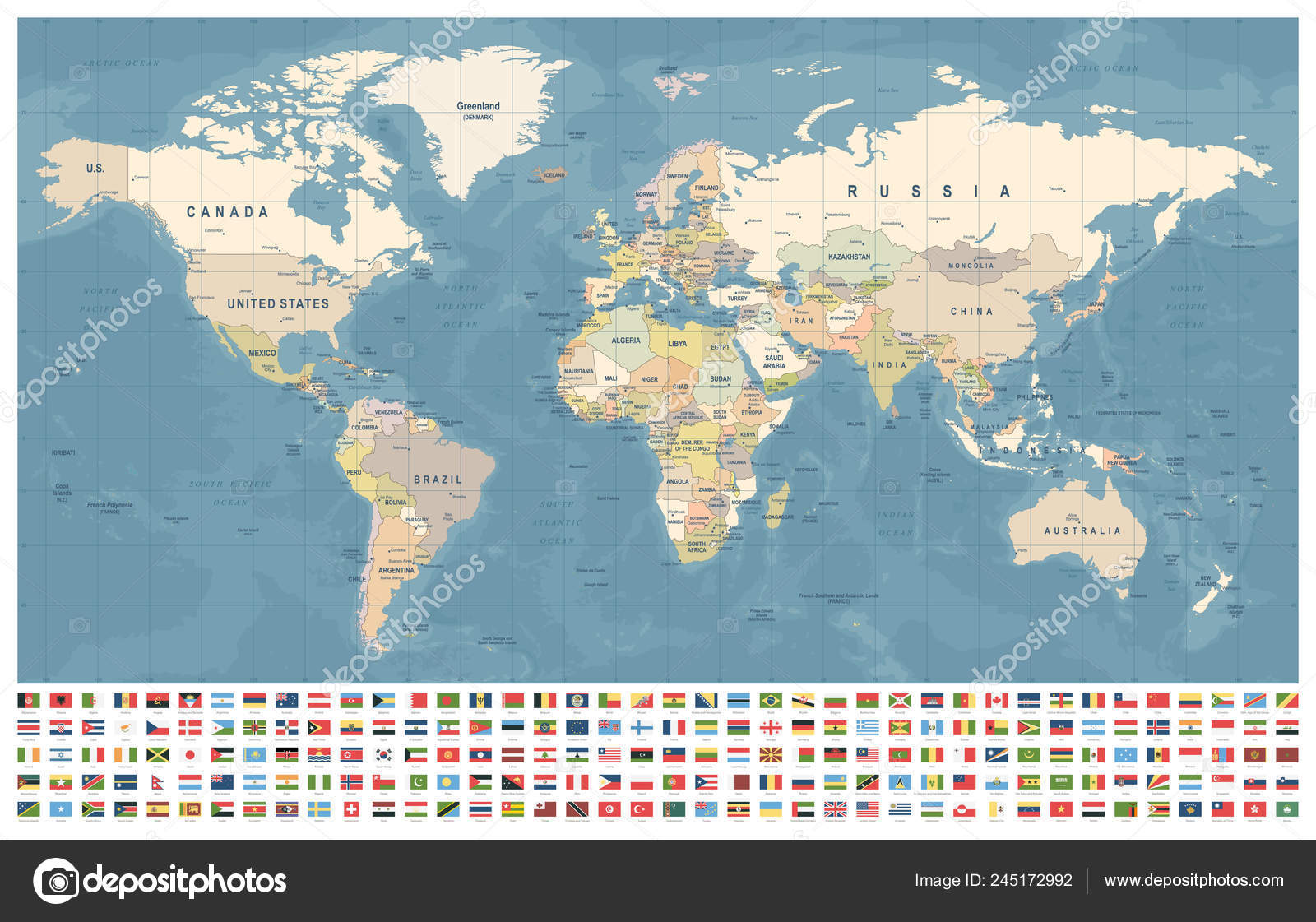 World Map Flags Borders Countries Cities Vintage Vector Illustration Stock Vector Image By C Dikobrazik