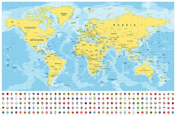 Mapa Vlajky Světa Hranice Země Města Vektorová Ilustrace — Stockový vektor