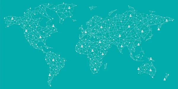 Mapa do Mundo - Conexão Global de Negócios Humanos — Vetor de Stock