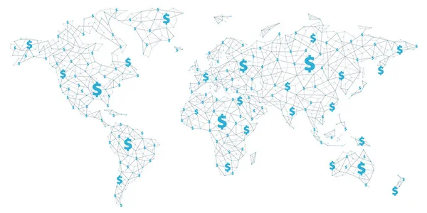 Mapa do Mundo - Dinheiro Global, Negócios e Conexão —  Vetores de Stock