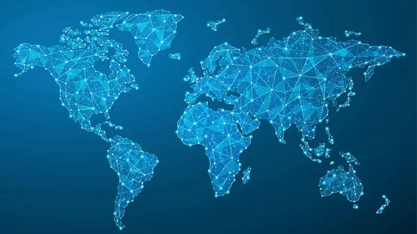 Plexo de Mapa do Mundo - Tecnologia Global e Conexão de Negócios —  Vetores de Stock